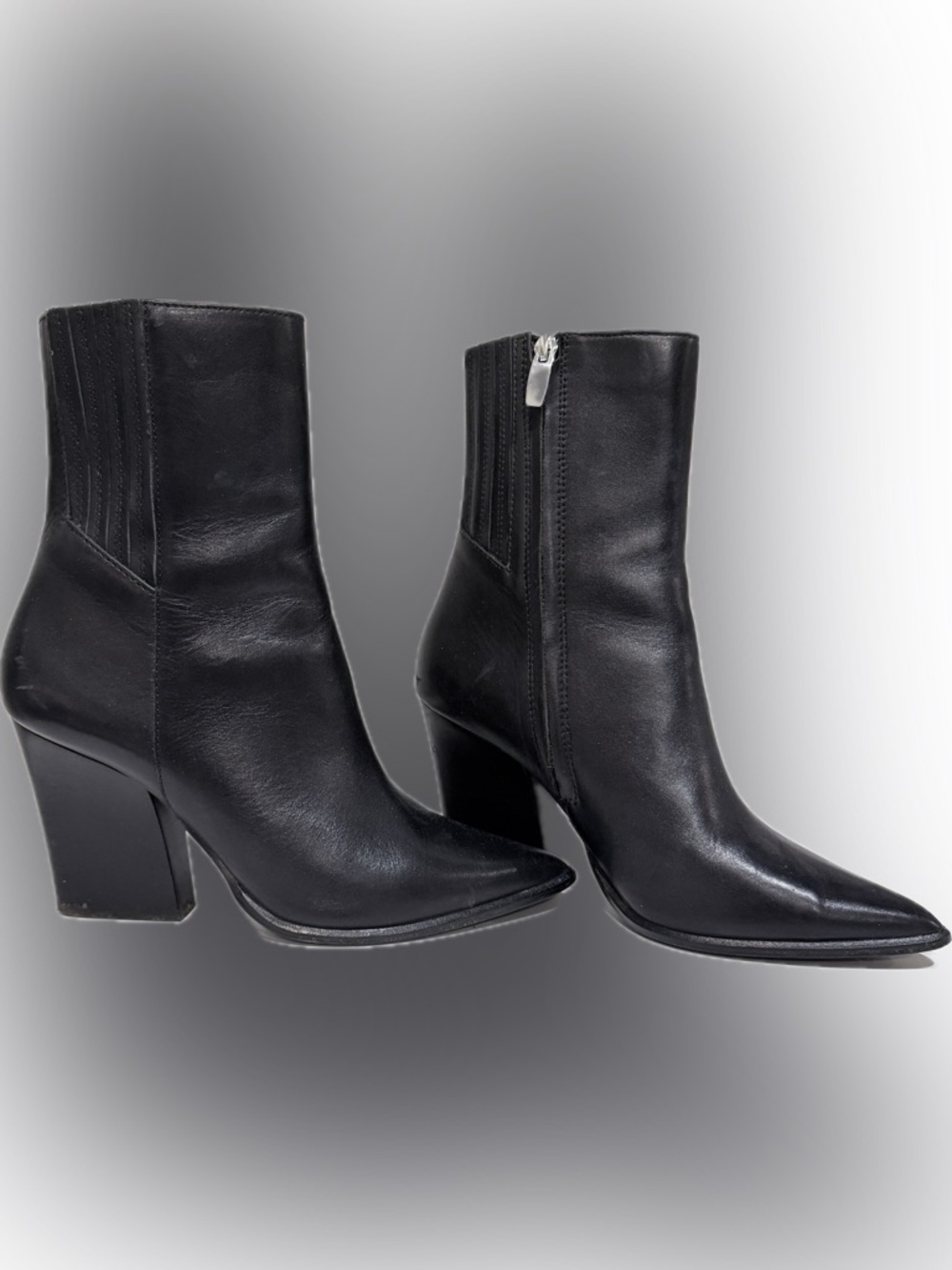 Steve Madden Pointed Toe Black Leather Work Western Coachella Ankle Bootie Sz 8